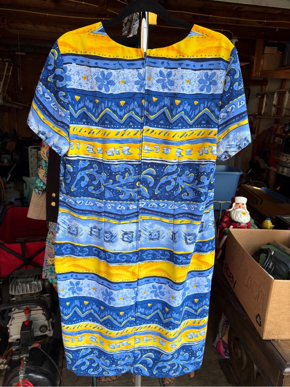 Sag Harbor Blue and Yellow Striped Pattern Midi Dress
